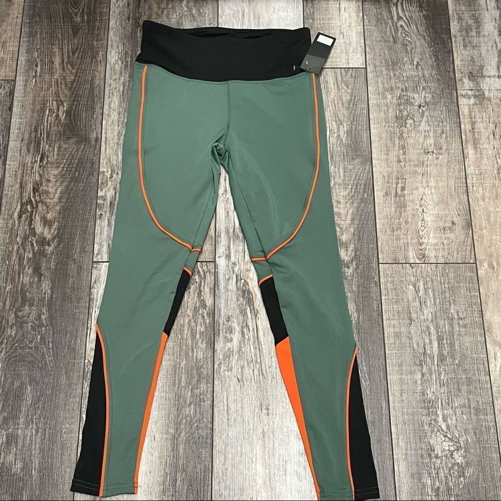 NWT Kimberly Color Block Green Orange Black Leggings Size Medium